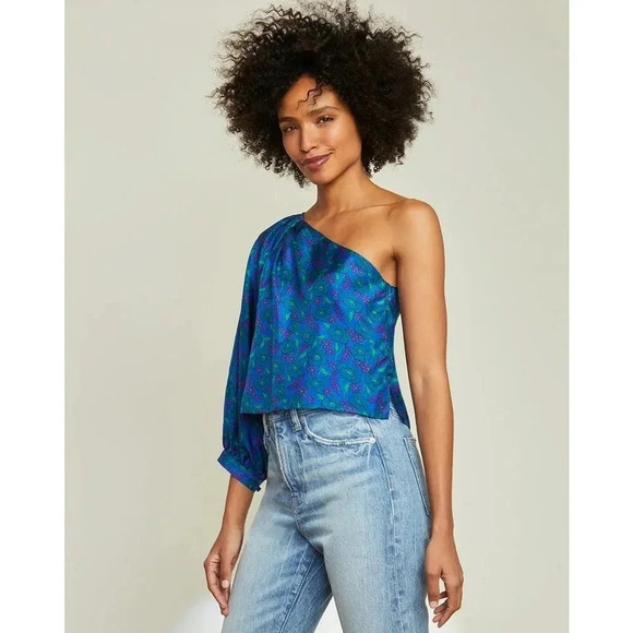 NWT Veronica Beard Lyric One Shoulder 100% Silk Floral Top - Cocktail Party Top - Picture 1 of 7